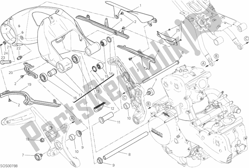 Tutte le parti per il 28a - Forcellone Posteriore del Ducati Monster 1200 S Stripes 2015